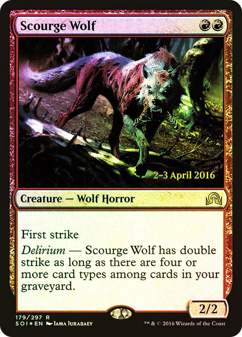 Scourge Wolf (Prerelease) (Shadows over Innistrad)\nPromo: Date Stamped\nSingle\nMagic The Gathering