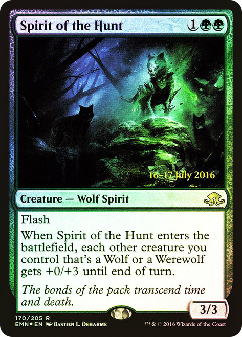 Spirit of the Hunt (Prerelease) (Eldritch Moon)\nPromo: Date Stamped\nSingle\nMagic The Gathering