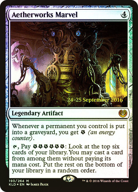Aetherworks Marvel (Prerelease) (Kaladesh)\nPromo: Date Stamped\nSingle\nMagic The Gathering