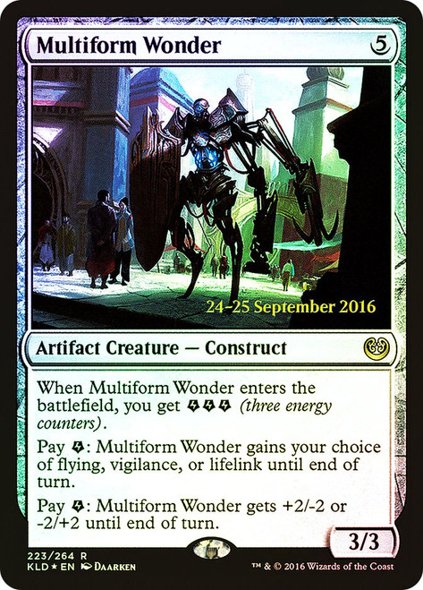 Multiform Wonder (Prerelease) (Kaladesh)\nPromo: Date Stamped\nSingle\nMagic The Gathering