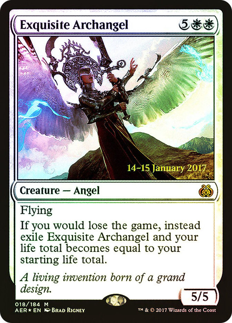 Exquisite Archangel (Prerelease) (Aether Revolt)\nPromo: Date Stamped\nSingle\nMagic The Gathering