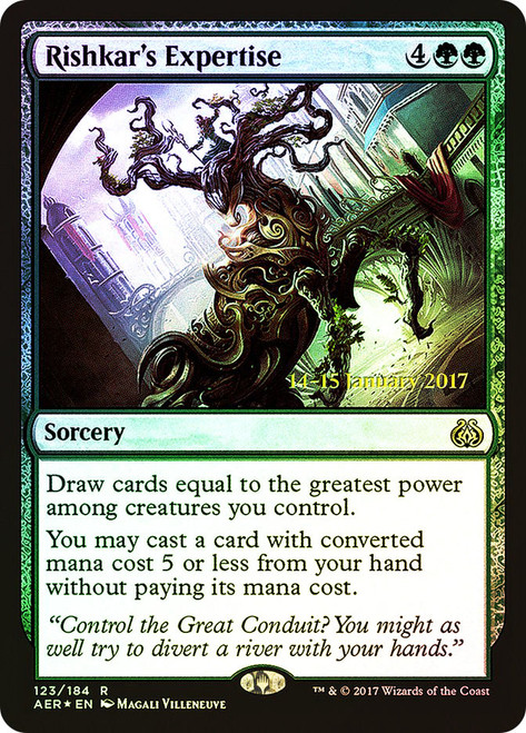 Rishkar's Expertise (Prerelease) (Aether Revolt)\nPromo: Date Stamped\nSingle\nMagic The Gathering