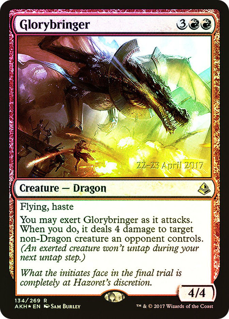 Glorybringer (Prerelease) (Amonkhet)\nPromo: Date Stamped\nSingle\nMagic The Gathering