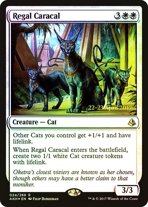 Regal Caracal (Prerelease) (Amonkhet)\nPromo: Date Stamped\nSingle\nMagic The Gathering