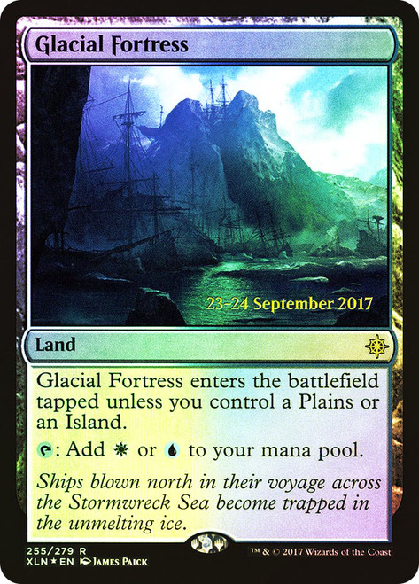 Glacial Fortress (Prerelease) (Ixalan)\nPromo: Date Stamped\nSingle\nMagic The Gathering