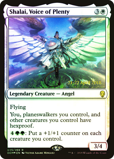 Shalai, Voice of Plenty (Prerelease) (Dominaria)\nPromo: Date Stamped\nSingle\nMagic The Gathering