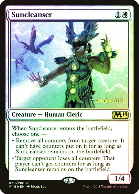Suncleanser (Prerelease) (Core Set 2019)\nPromo: Date Stamped\nSingle\nMagic The Gathering