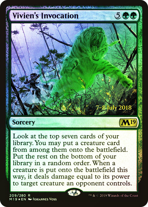 Vivien's Invocation (Prerelease) (Core Set 2019)\nPromo: Date Stamped\nSingle\nMagic The Gathering