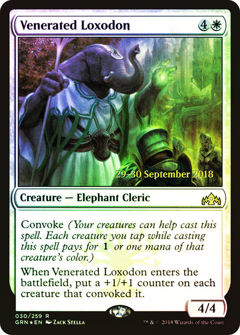 Venerated Loxodon (Prerelease) (Guilds of Ravnica)\nPromo: Date Stamped\nSingle\nMagic The Gathering