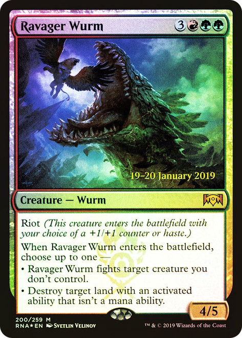 Ravager Wurm (Prerelease) (Ravnica Allegiance)\nPromo: Date Stamped\nSingle\nMagic The Gathering