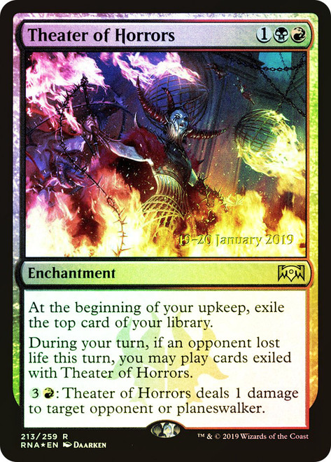 Theater of Horrors (Prerelease) (Ravnica Allegiance)\nPromo: Date Stamped\nSingle\nMagic The Gathering