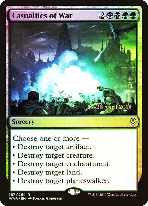 Casualties of War (Prerelease) (War of the Spark)\nPromo: Date Stamped\nSingle\nMagic The Gathering