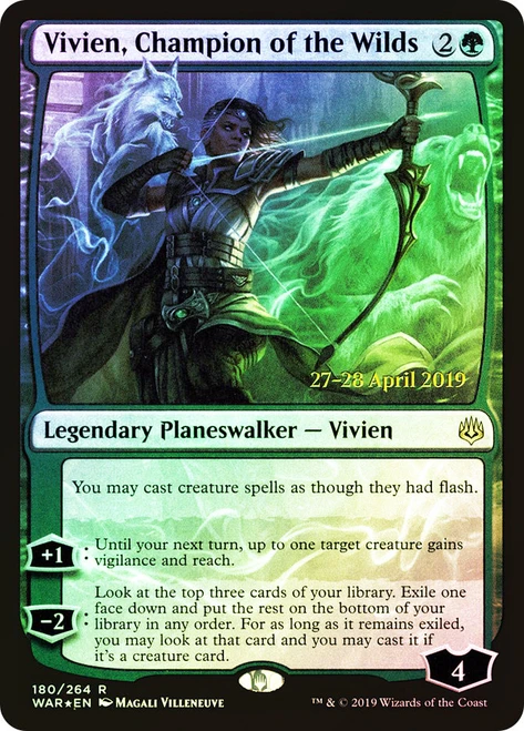 Vivien, Champion of the Wilds (Prerelease) (War of the Spark)\nPromo: Date Stamped\nSingle\nMagic The Gathering