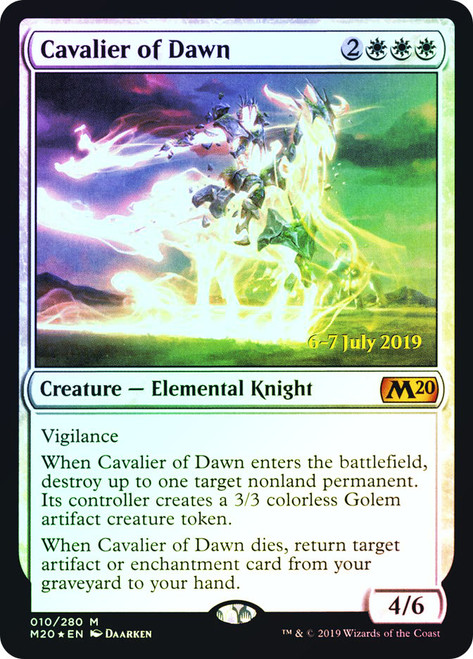 Cavalier of Dawn (Prerelease) (Core Set 2020)\nPromo: Date Stamped\nSingle\nMagic The Gathering