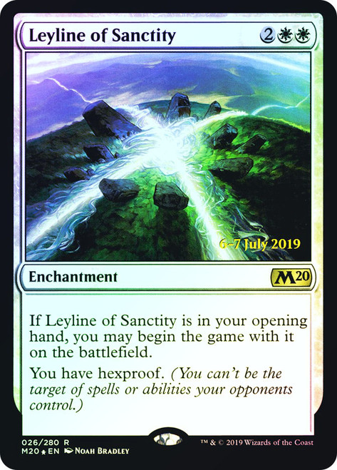 Leyline of Sanctity (Prerelease) (Core Set 2020)\nPromo: Date Stamped\nSingle\nMagic The Gathering