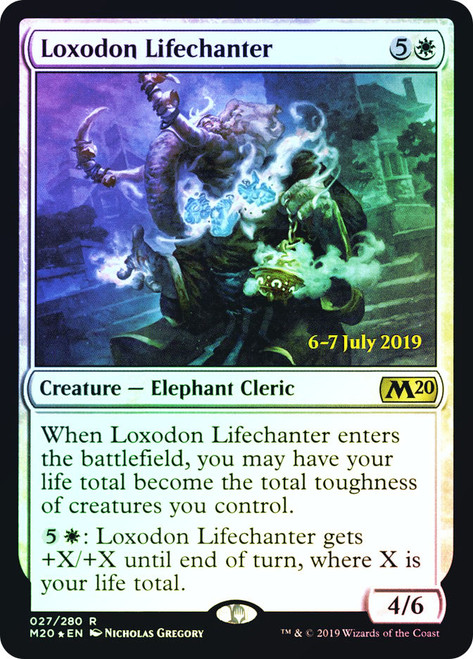 Loxodon Lifechanter (Prerelease) (Core Set 2020)\nPromo: Date Stamped\nSingle\nMagic The Gathering