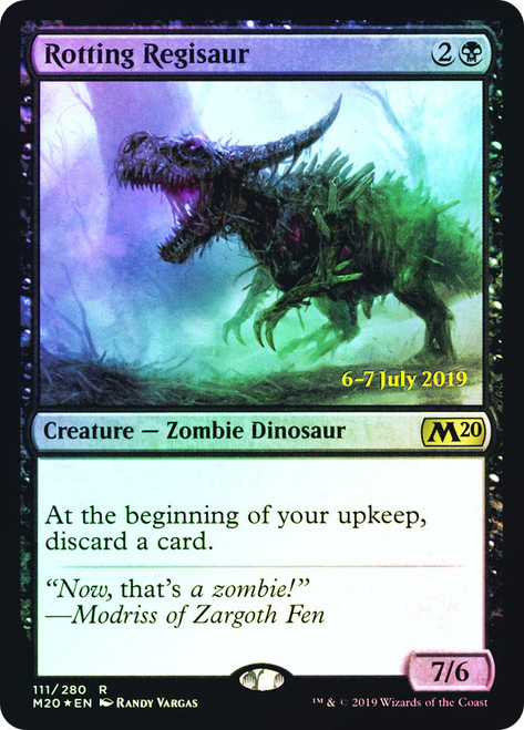Rotting Regisaur (Prerelease) (Core Set 2020)\nPromo: Date Stamped\nSingle\nMagic The Gathering