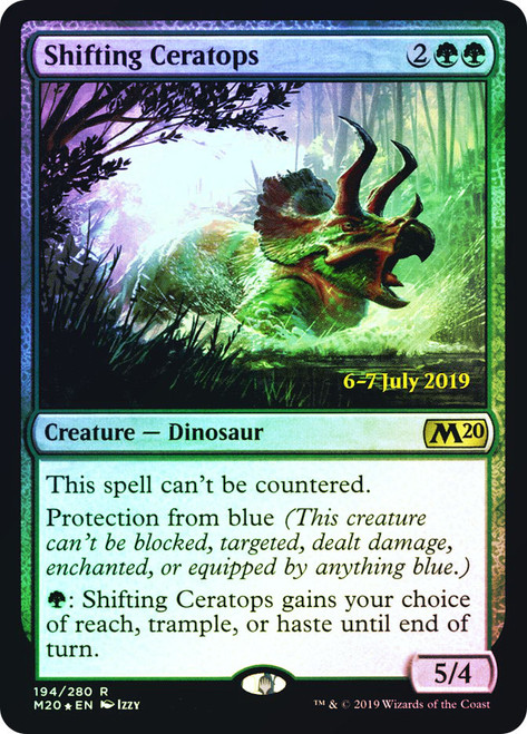 Shifting Ceratops (Prerelease) (Core Set 2020)\nPromo: Date Stamped\nSingle\nMagic The Gathering