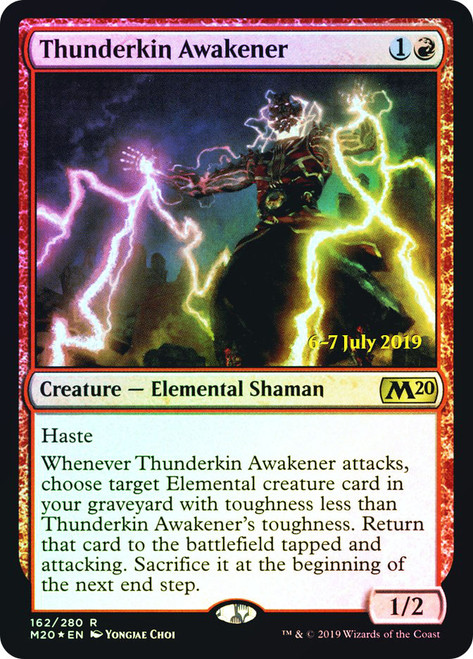 Thunderkin Awakener (Prerelease) (Core Set 2020)\nPromo: Date Stamped\nSingle\nMagic The Gathering