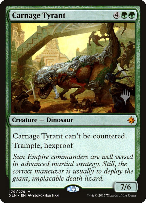 Carnage Tyrant (Promo Pack) (Ixalan)\nPromo: Planeswalker Stamped\nSingle\nMagic The Gathering