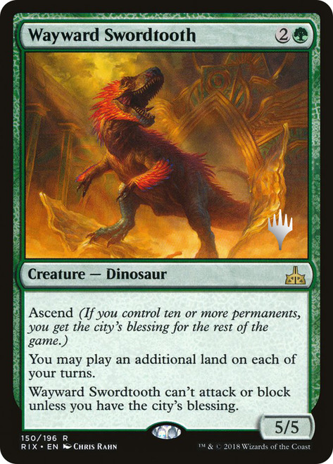 Wayward Swordtooth (Promo Pack) (Rivals of Ixalan)\nPromo: Planeswalker Stamped\nSingle\nMagic The Gathering
