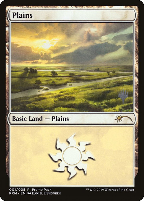 Plains (Promo Pack) (2019)\nPromo: Planeswalker Stamped\nSingle\nMagic The Gathering