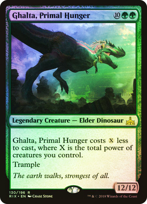 Ghalta, Primal Hunger (Promo Pack) (Rivals of Ixalan)\nPromo: Planeswalker Stamped\nSingle\nMagic The Gathering