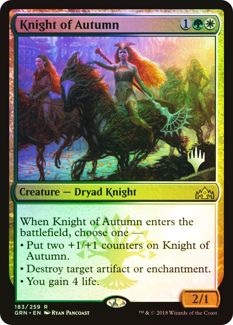 Knight of Autumn (Promo Pack) (Guilds of Ravnica)\nPromo: Planeswalker Stamped\nSingle\nMagic The Gathering