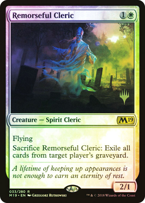 Remorseful Cleric (Promo Pack) (Core Set 2019)\nPromo: Planeswalker Stamped\nSingle\nMagic The Gathering