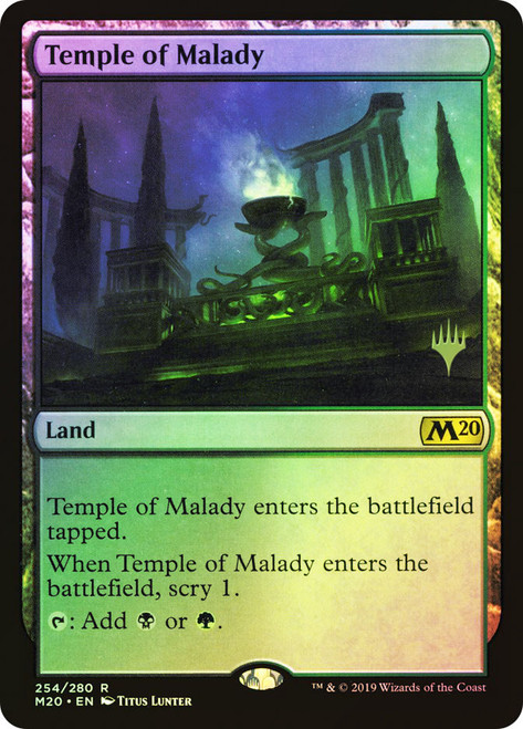 Temple of Malady (Promo Pack) (Core Set 2020)\nPromo: Planeswalker Stamped\nSingle\nMagic The Gathering