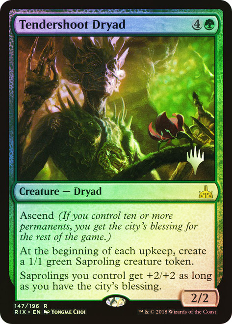 Tendershoot Dryad (Promo Pack) (Rivals of Ixalan)\nPromo: Planeswalker Stamped\nSingle\nMagic The Gathering