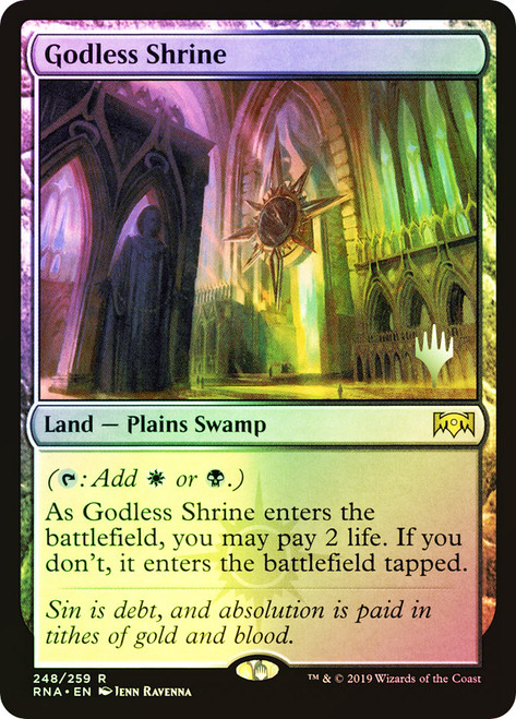 Godless Shrine (Promo Pack) (Ravnica Allegiance)\nPromo: Planeswalker Stamped\nSingle\nMagic The Gathering