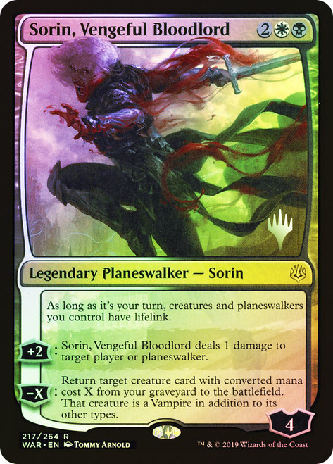 Sorin, Vengeful Bloodlord (Promo Pack) (War of the Spark)\nPromo: Planeswalker Stamped\nSingle\nMagic The Gathering