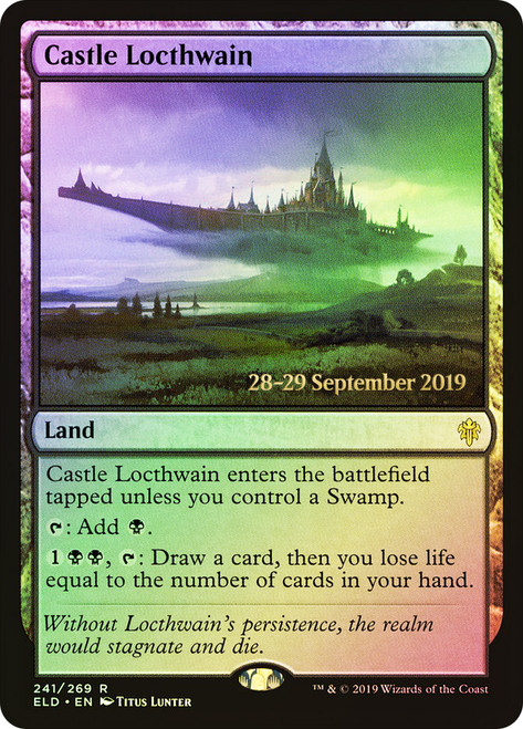 Castle Locthwain (Prerelease) (Throne of Eldraine)\nPromo: Date Stamped\nSingle\nMagic The Gathering