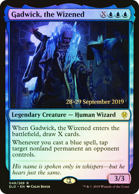 Gadwick, the Wizened (Prerelease) (Throne of Eldraine)\nPromo: Date Stamped\nSingle\nMagic The Gathering