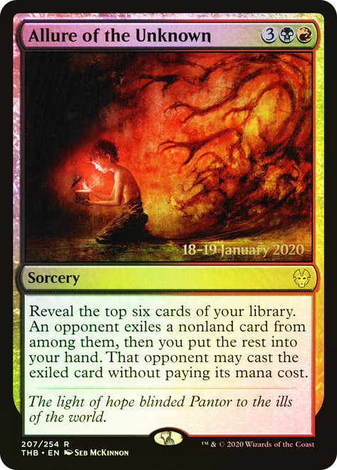 Allure of the Unknown (Prerelease) (Theros Beyond Death)\nPromo: Date Stamped\nSingle\nMagic The Gathering