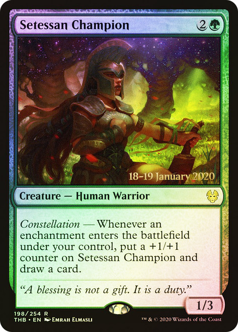 Setessan Champion (Prerelease) (Theros Beyond Death)\nPromo: Date Stamped\nSingle\nMagic The Gathering