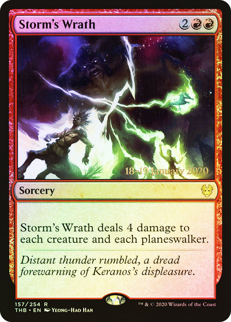 Storm's Wrath (Prerelease) (Theros Beyond Death)\nPromo: Date Stamped\nSingle\nMagic The Gathering