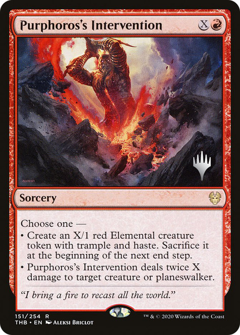 Purphoros's Intervention (Promo Pack) (Theros Beyond Death)\nPromo: Planeswalker Stamped\nSingle\nMagic The Gathering