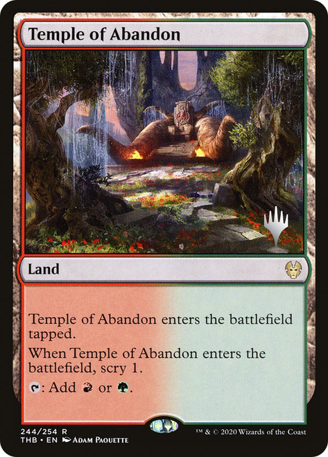 Temple of Abandon (Promo Pack) (Theros Beyond Death)\nPromo: Planeswalker Stamped\nSingle\nMagic The Gathering