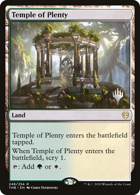 Temple of Plenty (Promo Pack) (Theros Beyond Death)\nPromo: Planeswalker Stamped\nSingle\nMagic The Gathering
