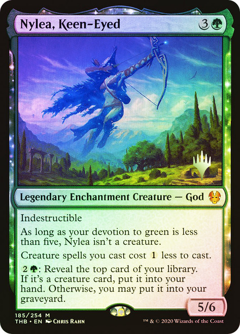 Nylea, Keen-Eyed (Promo Pack) (Theros Beyond Death)\nPromo: Planeswalker Stamped\nSingle\nMagic The Gathering