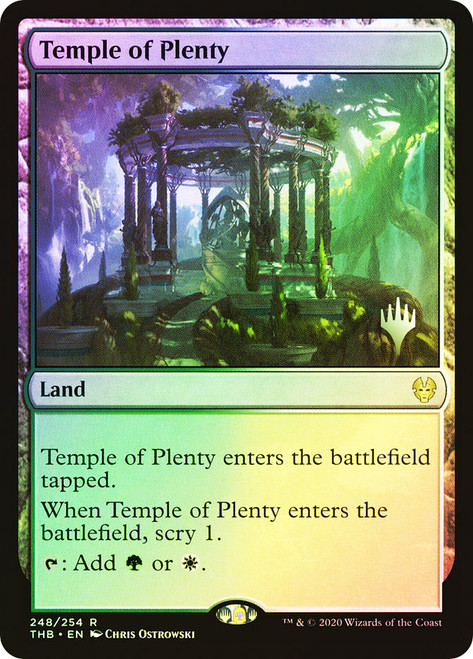 Temple of Plenty (Promo Pack) (Theros Beyond Death)\nPromo: Planeswalker Stamped\nSingle\nMagic The Gathering