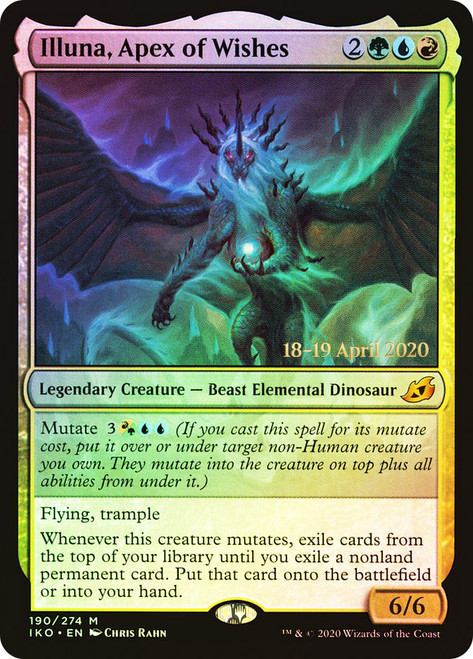 Illuna, Apex of Wishes (Prerelease) (Ikoria: Lair of Behemoths)\nPromo: Date Stamped\nSingle\nMagic The Gathering