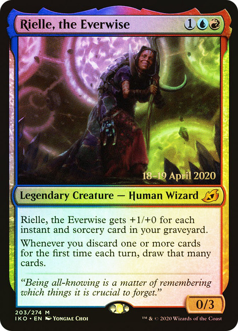 Rielle, the Everwise (Prerelease) (Ikoria: Lair of Behemoths)\nPromo: Date Stamped\nSingle\nMagic The Gathering