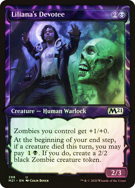 Liliana's Devotee (Showcase)\nCore Set 2021 - Variants\nSingle\nMagic The Gathering