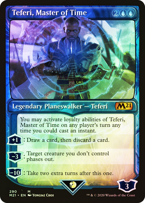 Teferi, Master of Time (#290) (Showcase)\nCore Set 2021 - Variants\nSingle\nMagic The Gathering