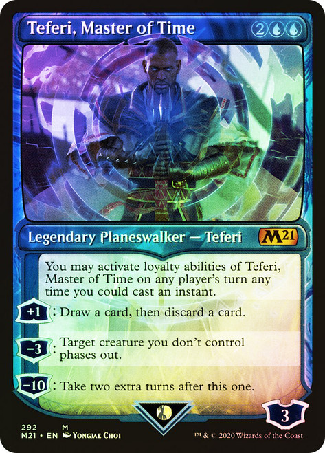 Teferi, Master of Time (#292) (Showcase)\nCore Set 2021 - Variants\nSingle\nMagic The Gathering