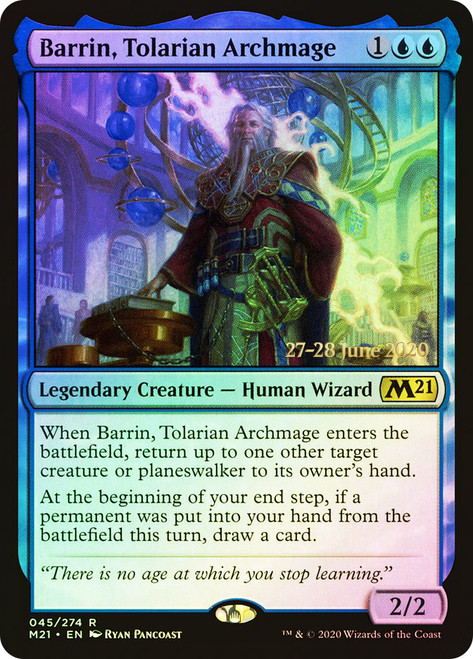 Barrin, Tolarian Archmage (Prerelease) (Core Set 2021)\nPromo: Date Stamped\nSingle\nMagic The Gathering