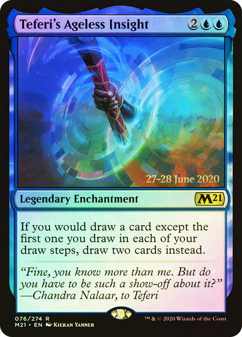 Teferi's Ageless Insight (Prerelease) (Core Set 2021)\nPromo: Date Stamped\nSingle\nMagic The Gathering